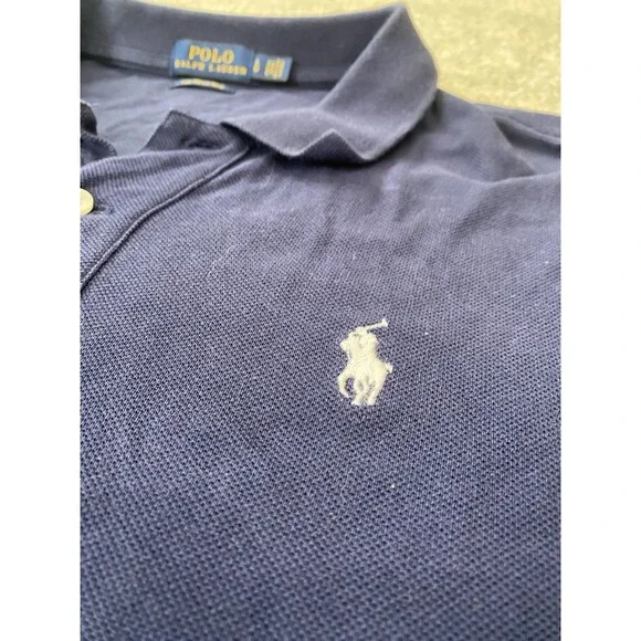 Polo Ralph Lauren Size L The Mesh Mini Dress Short Sleeve Navy Blue White Pony - Picture 5 of 5